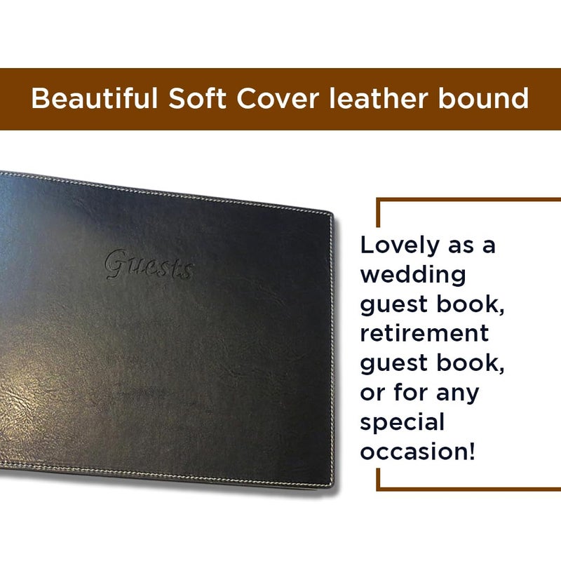 Fiorentina Leather Guest Book Soft Cover Italian with Guests Embossed on Cover Collection (Black) - Image 2